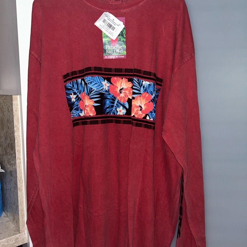 Crazy Shirts Hawaii Twilight Floral Band Long Sleeve Paradise Red Dyed Men’s 2XL